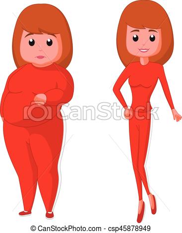 367x470 Vector Illustration Of Fat Woman And Lean Girl Cartoon