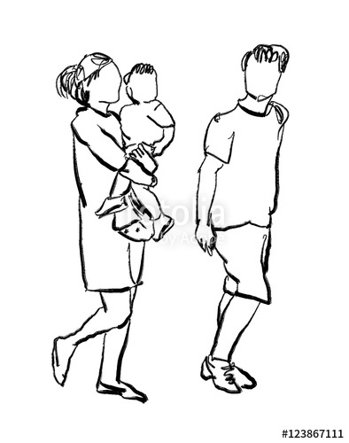 394x500 Father And Daughter Ink Drawing Isolated Stock Photo And Royalty