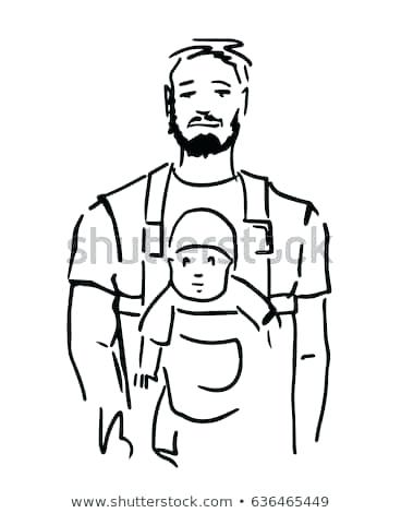 368x470 Baby Body Drawing Bearded Dad With Baby In Backpack Carrying Young