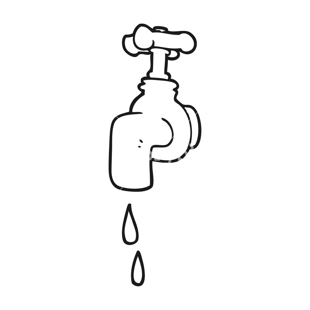 1000x1000 Freehand Drawn Black And White Cartoon Dripping Faucet Royalty