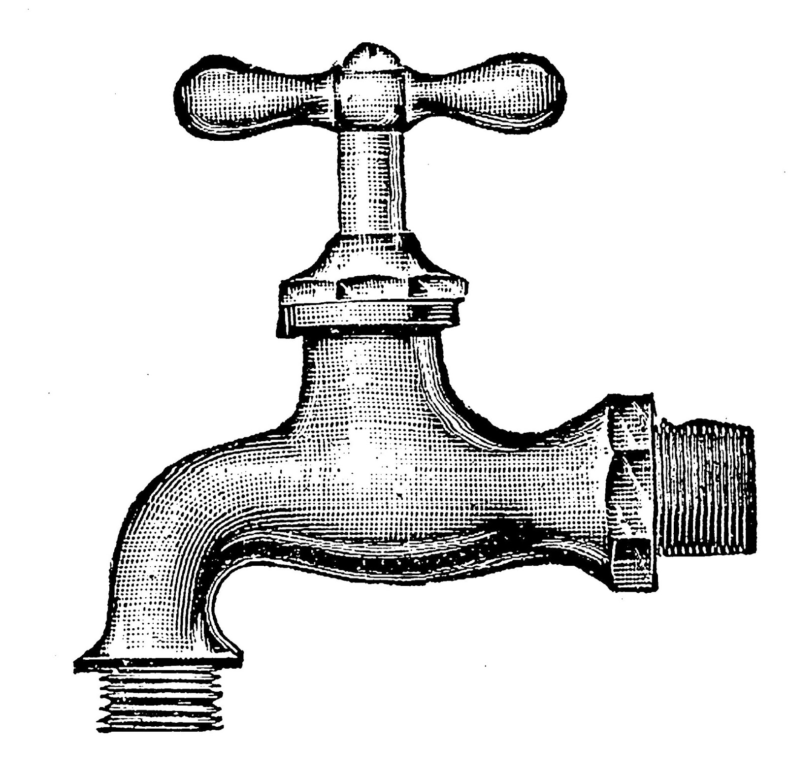 1600x1572 Digital Stamp Design Antique Garden Faucets Illustrations