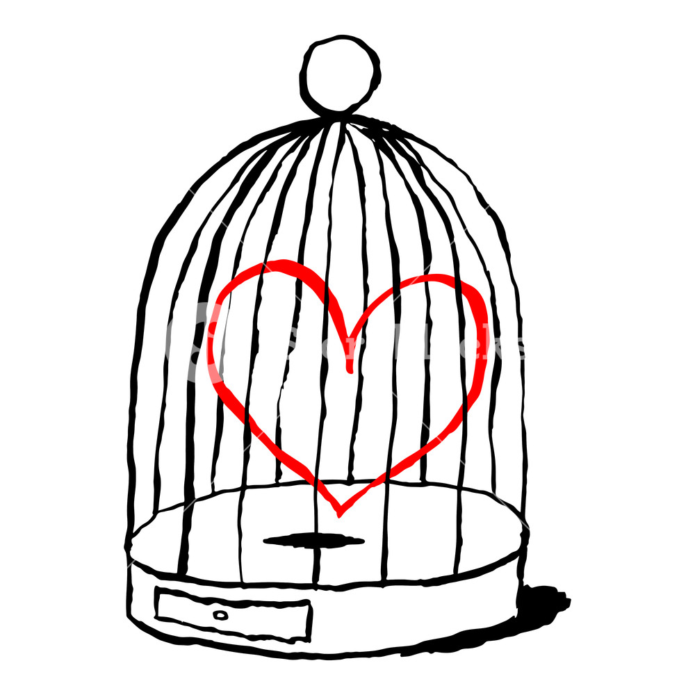 1000x1000 Red Heart Is Sad In Birds Cage Isolated On White Background Funny