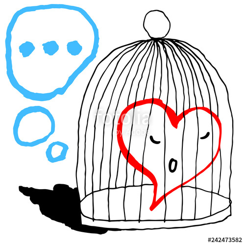 500x500 A Red Heart Is Sad In The Cage For The Bird Isolated On White
