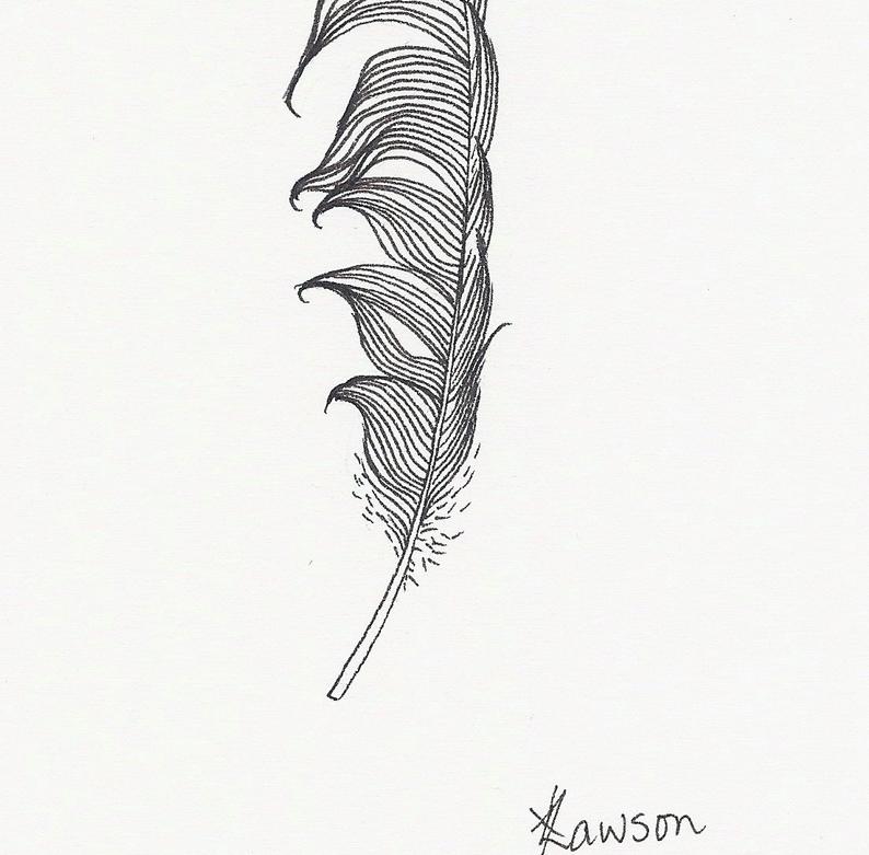 794x781 Original Ink Feather Drawing Messy And Black Etsy