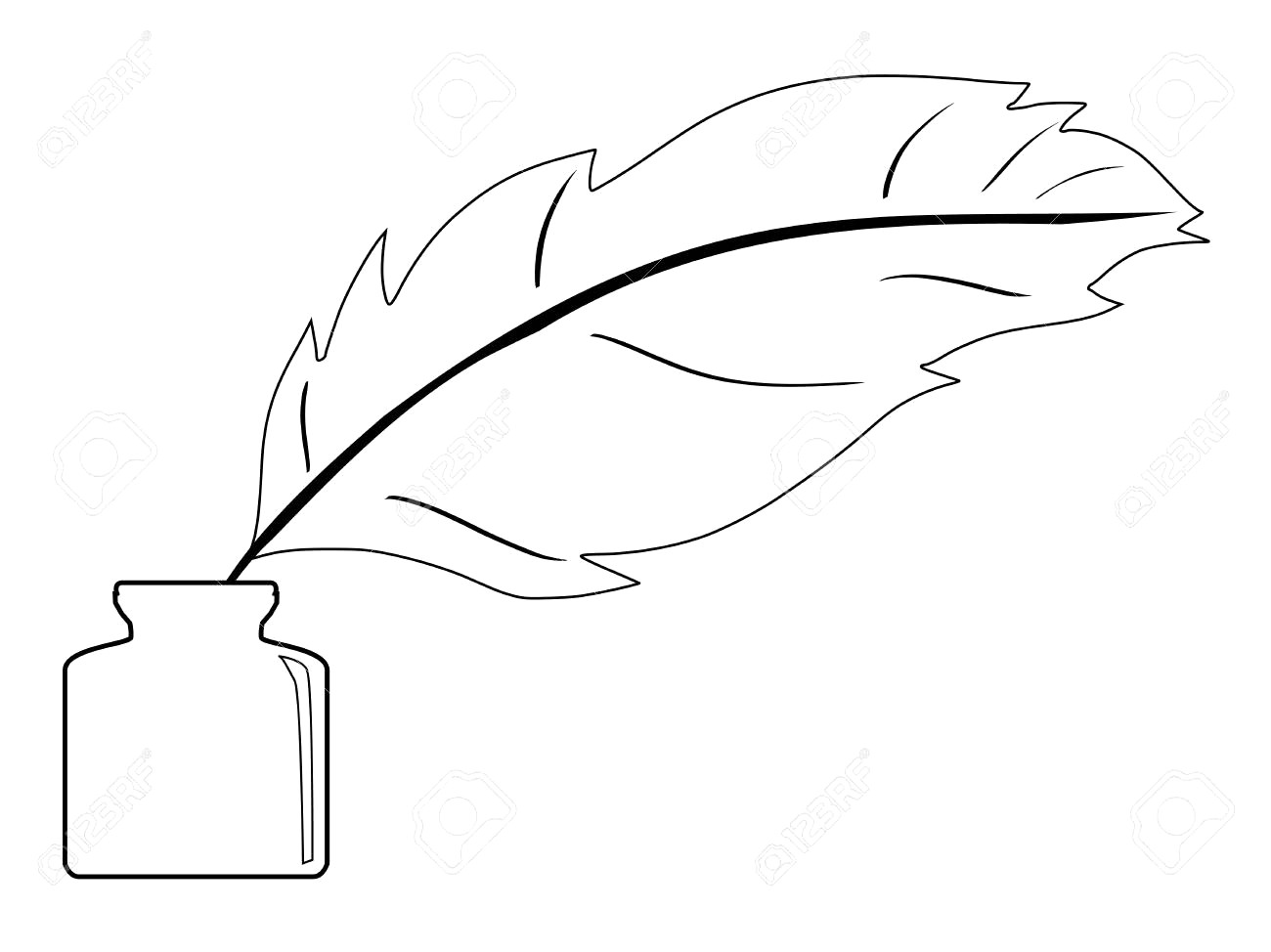 1300x974 Outline Illustration Of Feather And Ink