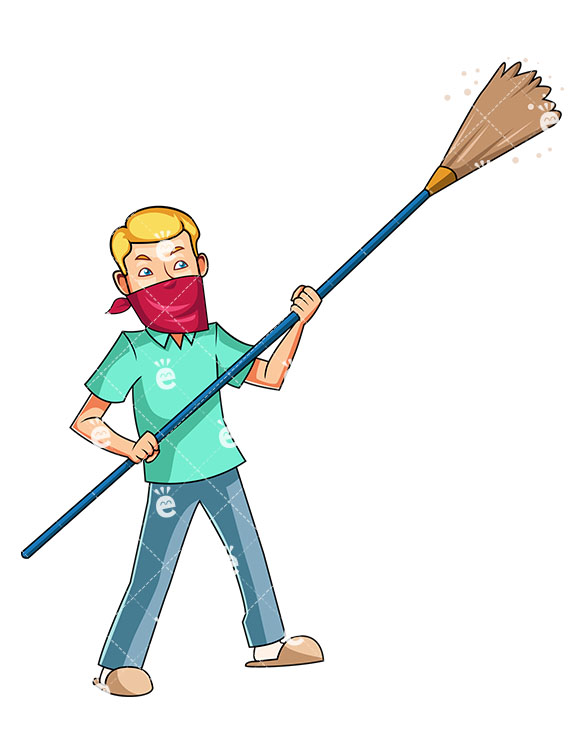 585x755 a man wielding a long feather duster, dusting