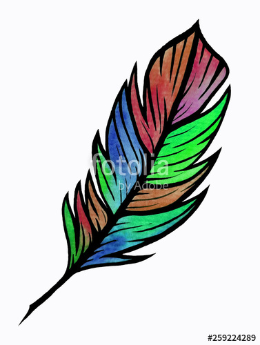 377x500 Feather With A Bright Coloring Watercolor Drawing Stock Photo