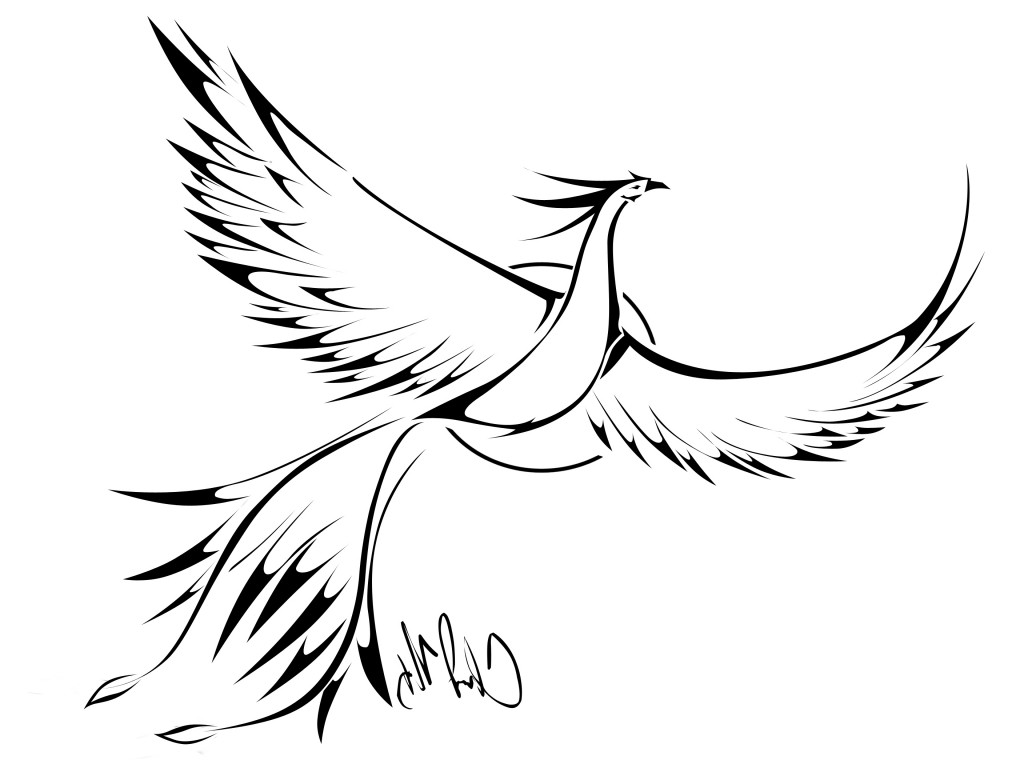 1024x768 Simple Phoenix Line Drawing