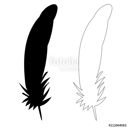 500x500 Vector, Isolated Silhouette Of Bird Feather, Outline Stock Image