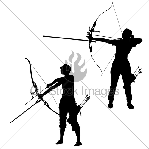 500x500 Set Silhouette Attractive Female Archer Bending A Bow And Gl