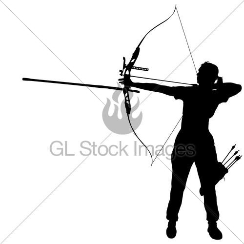 500x500 Silhouette Attractive Female Archer Bending A Bow And Aim Gl