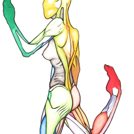 570x570 One Half Original Colorful Watercolor Drawing Sketch Human Etsy