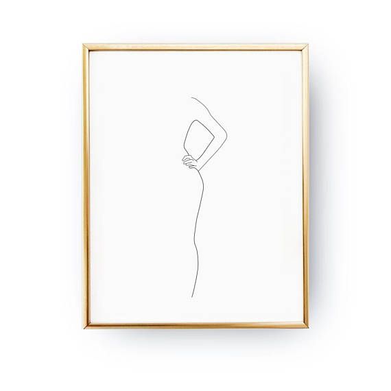 570x570 Woman Half Body Print, Woman Figure, Black And White, Single Line