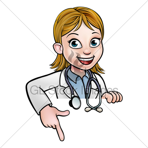 500x500 Woman Doctor Cartoon Character Pointing Gl Stock Images