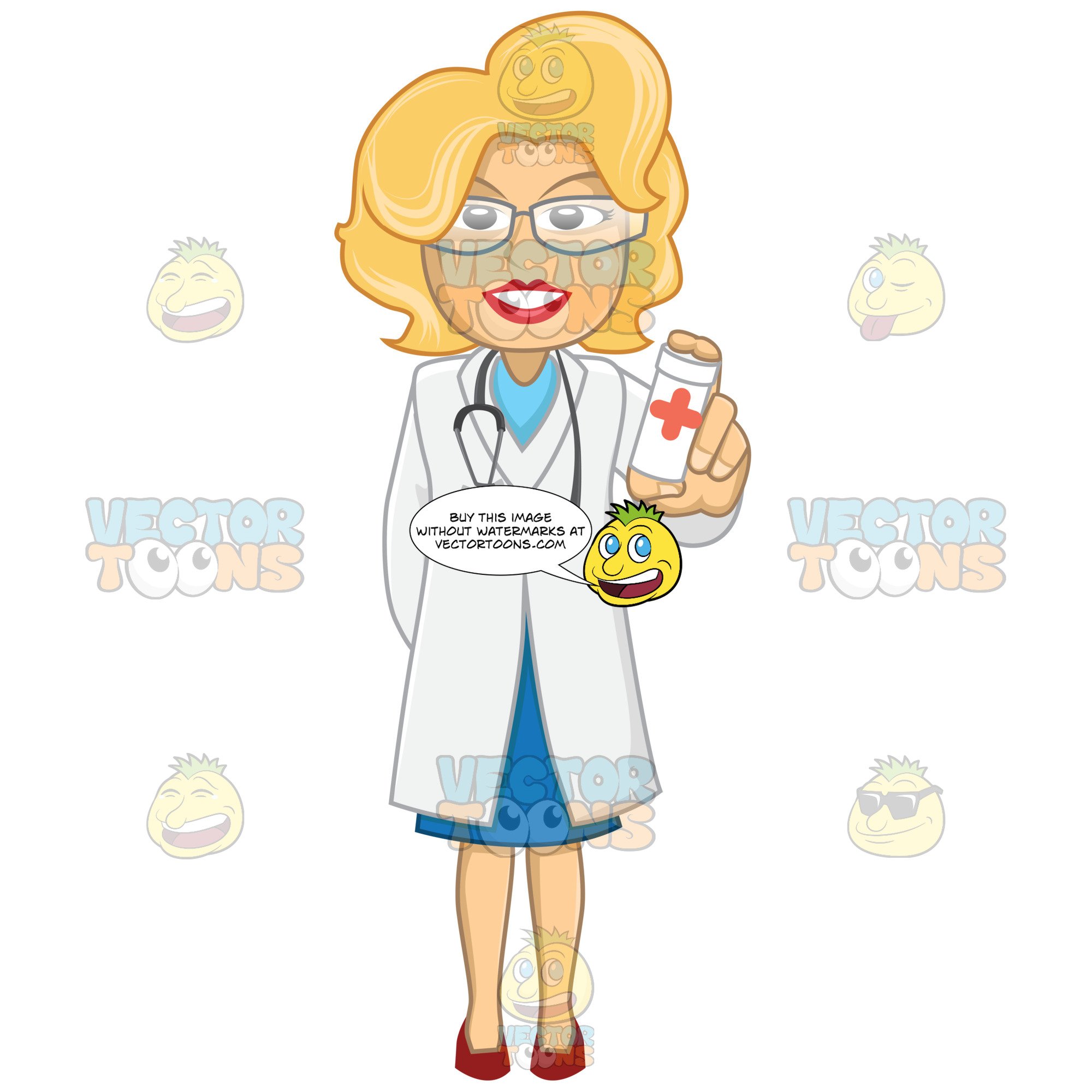 2000x2000 Blonde Female Doctor Smiling While Holding Out A Bottle