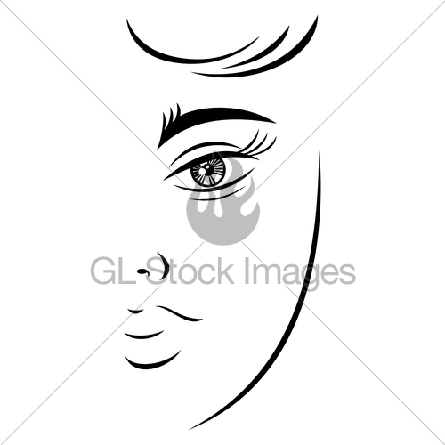 500x500 Outline Drawing Young Female Face Gl Stock Images
