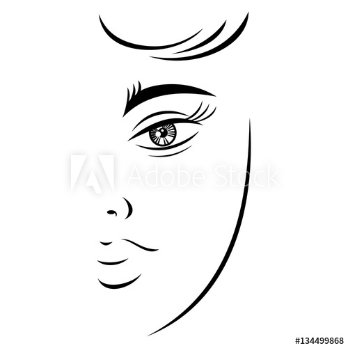 500x500 Outline Drawing Young Female Face