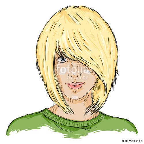 500x500 Vector Single Sketch Female Face Women Hairstyle Stock Image