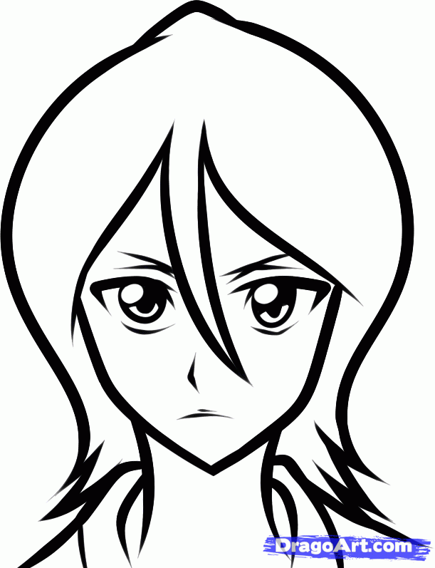 Rukia Easy Drawing Draw Step Template Face Female Anime Falling Characters ...