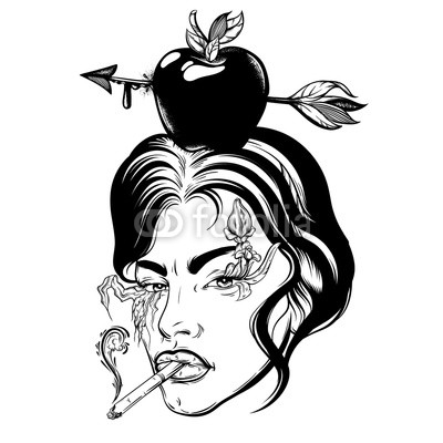 400x400 Vector Hand Drawn Illustration Of Apple With Arrow On Female Head