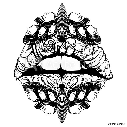 500x500 Vector Hand Drawn Illustration Of Moth With Female Faces