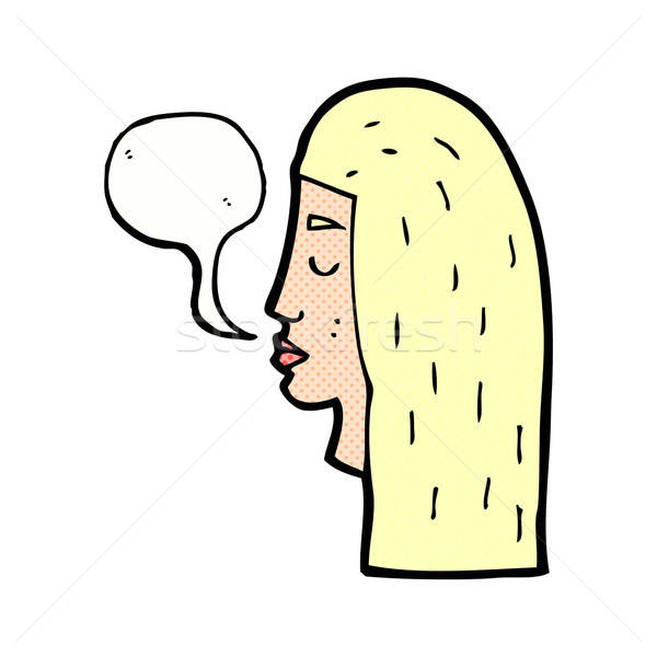 600x600 Cartoon Female Face Profile With Speech Bubble Vector Illustration