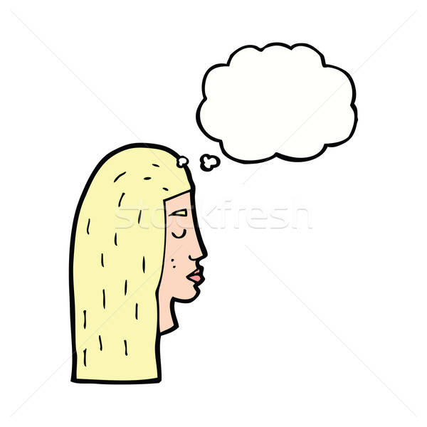 600x600 Cartoon Female Face Profile With Thought Bubble Vector