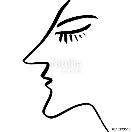 500x500 Abstract Continuous One Line Drawing, Woman Face Profile Vector