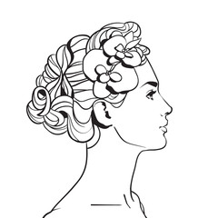240x240 Beautiful Woman With Elegant Hairstyle Profile Sketch Female Face