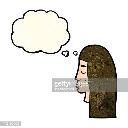 416x416 Cartoon Female Face Profile With Thought Bubble Premium Clipart