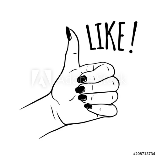 500x500 hand drawn female hand in like gesture flash tattoo, blackwork