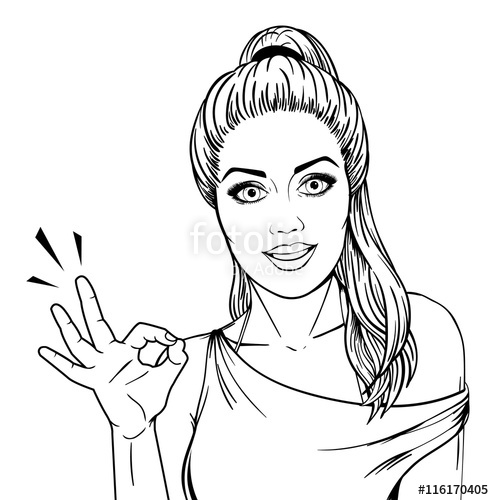 494x500 Woman Showing Ok Hand Sign Line Art Comic Sketch Isolated On White