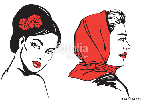 500x356 Vector Hand Draw Illustration Of Girl With Flower In Hair