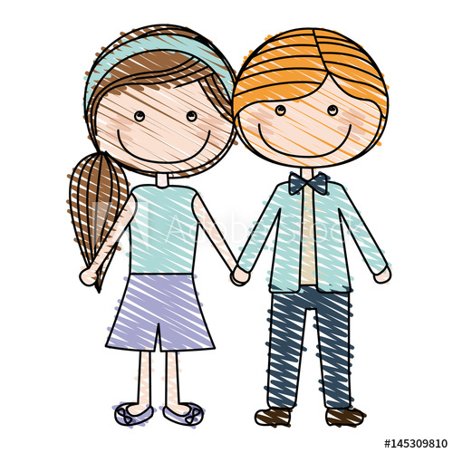 500x500 Color Pencil Drawing Of Caricature Blond Male Hair And Female Side