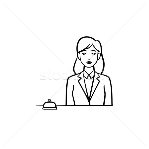 600x600 female receptionist in a hotel with a reception bell hand drawn