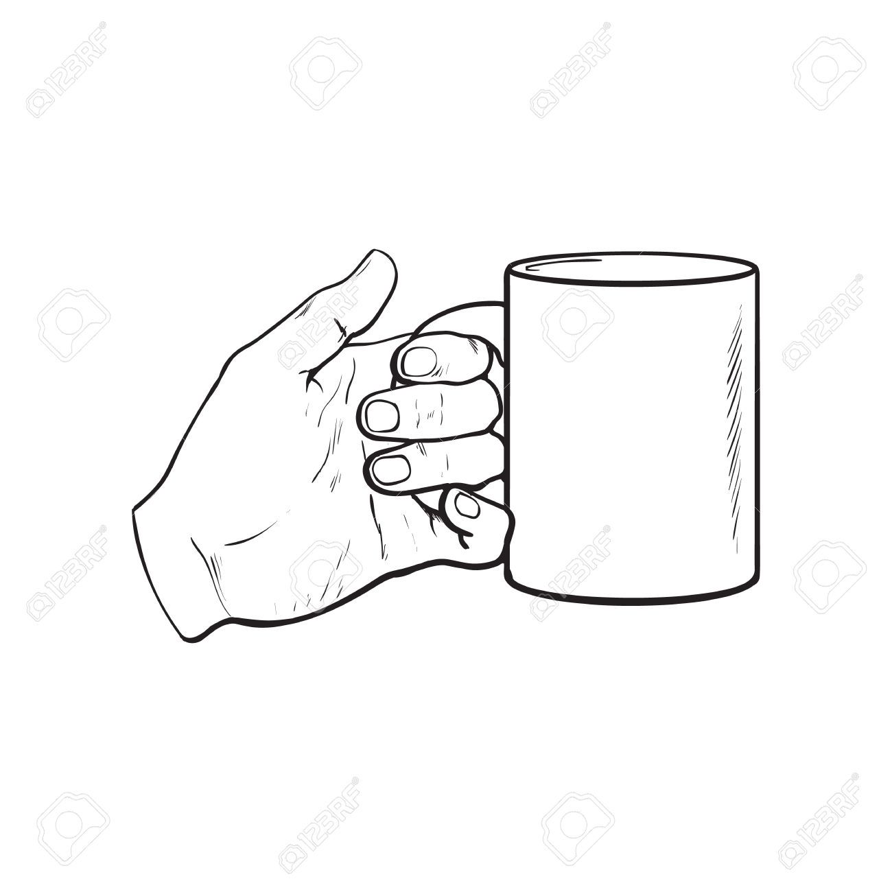 1300x1300 Well Groomed Female Hand Holding A Cup With Tea Or Coffee, Sketch