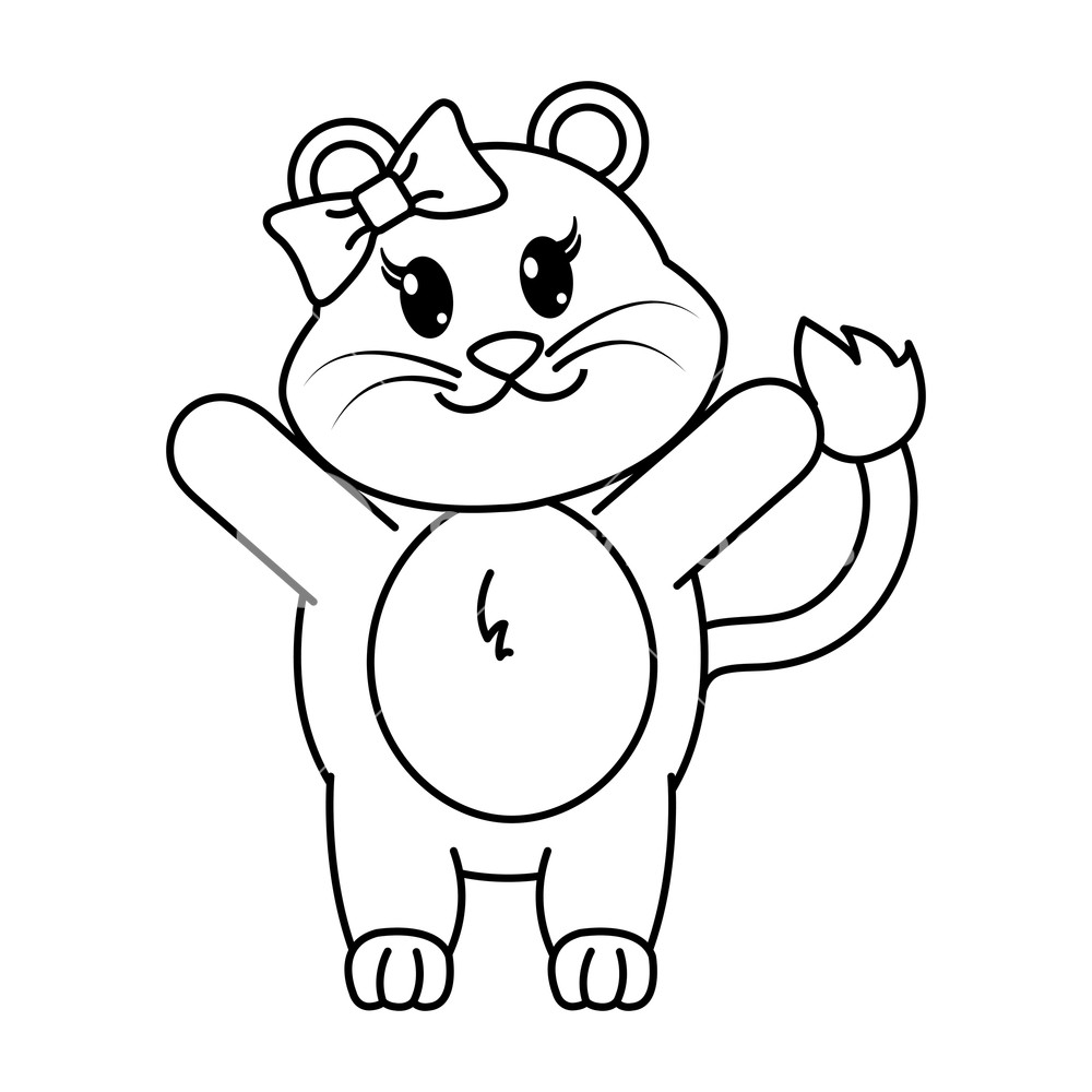 1000x1000 Line Adorable Female Lion Animal With Hands Up Vector Illustration