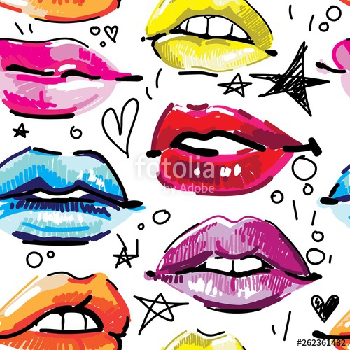 500x500 Seamless Pattern With Female Lips Makeup, Cosmetics Lovely