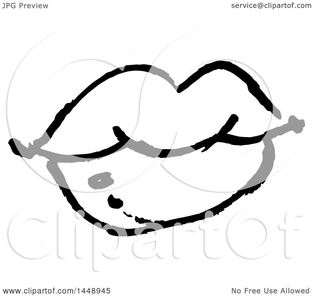 1080x1024 Clipart Of A Black And White Doodle Sketched Female Mouth