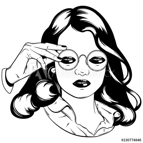 500x500 Vector Hand Drawn Illustration Of Pretty Girl In Sunglasses