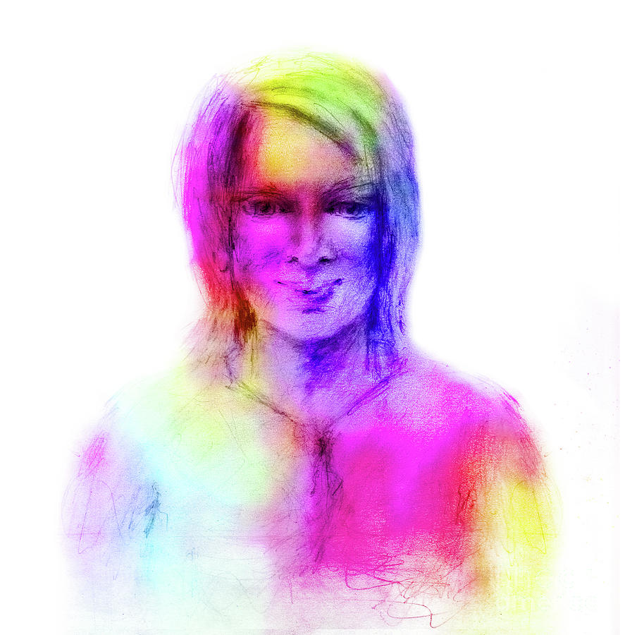 887x900 Woman Rainbow Colors Drawing