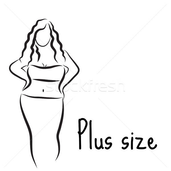 600x598 Girl Silhouette Sketch Plus Size Model Curvy Woman Symbol Vector