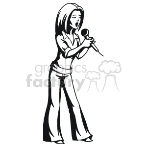 300x300 Black And White Image Of A Female Singer Clipart Royalty Free