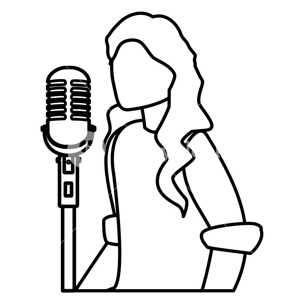 1000x1000 Female Singer With Microphone Character Vector Illustration Design