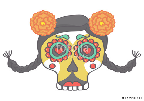 500x354 colorful female sugar skull head in halloween style with braids
