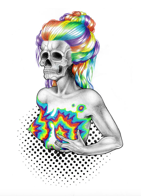 600x836 Skull With Rainbow Hair And Female Body