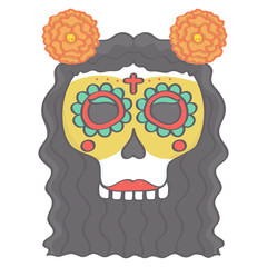 240x240 Sugar Skull Female Head With Long Hair And Flowers In Day