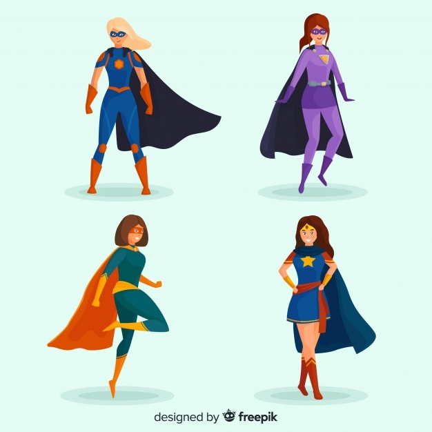 626x626 Pack Of Female Superhero Characters In Cartoon Style Vector Free