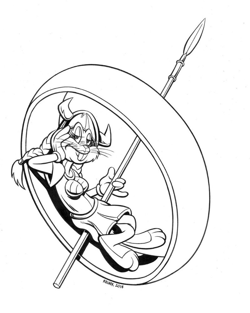 799x1000 Cartoon Female Rabbit Warrior With A Spear Standing In Ring Tattoo