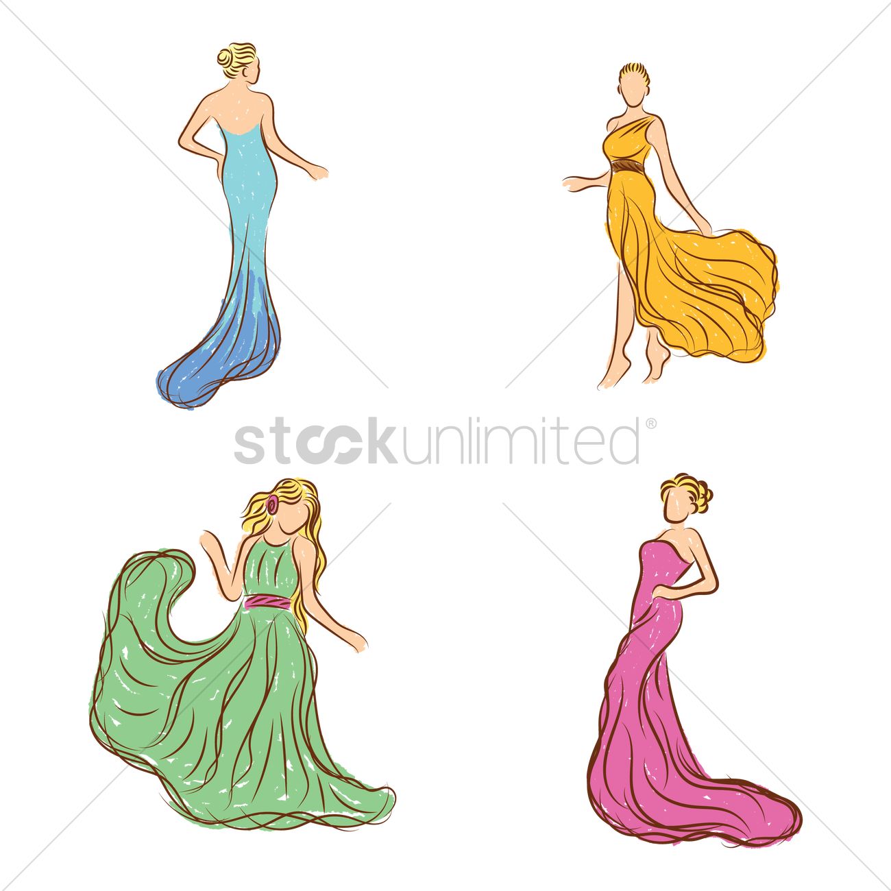 1300x1300 Collection Of Fashion Model Sketches Vector Image